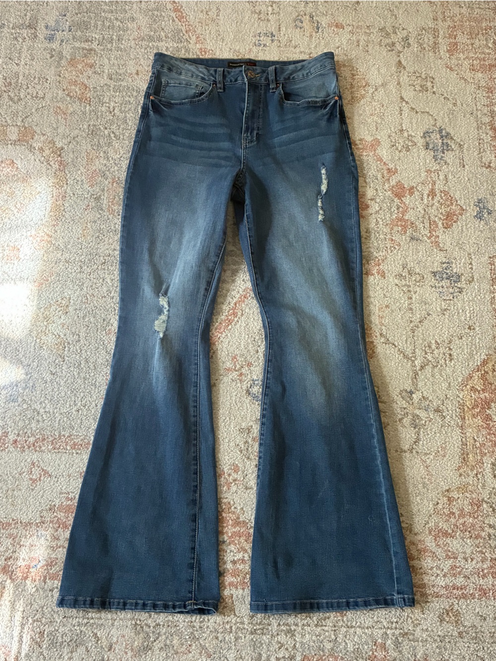 YMI Blue Stretchy High Waisted Retro Style Bell Bottom Jeans-Size 13-HippieBoho